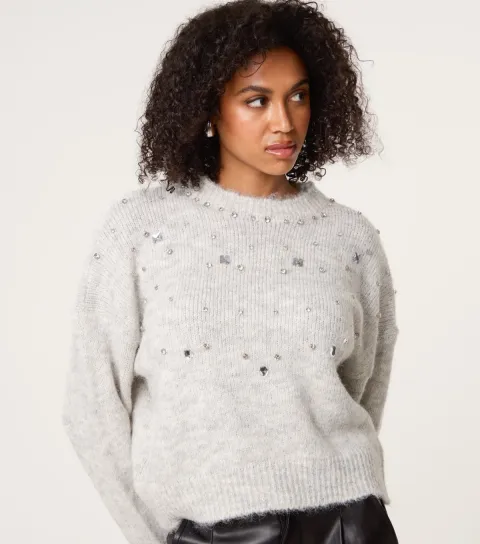 Women's Grey Diamante Jumper