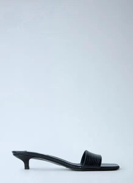 Slim Lizard-Embossed Bandeau Sandals