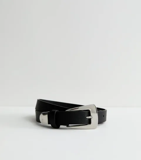 Black Faux Leather Square Buckle Belt