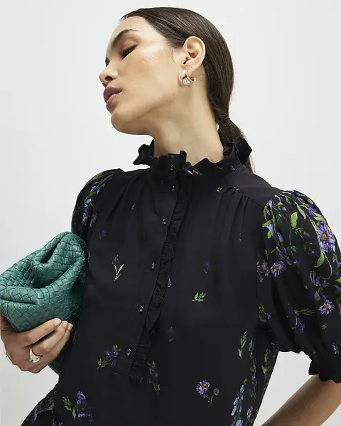 River Island Floral Puff Sleeve Blouse