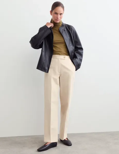 Jaeger Cotton With Linen Cord Straight Leg Trousers Oatmeal