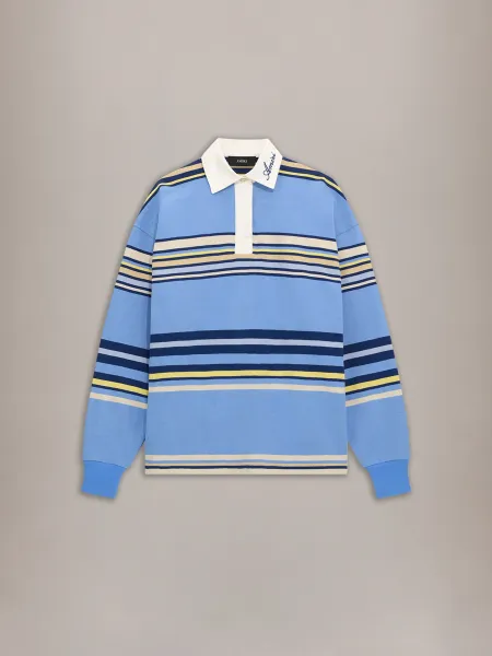 STRIPED OVERSIZED LONG SLEEVE POLO - Blue