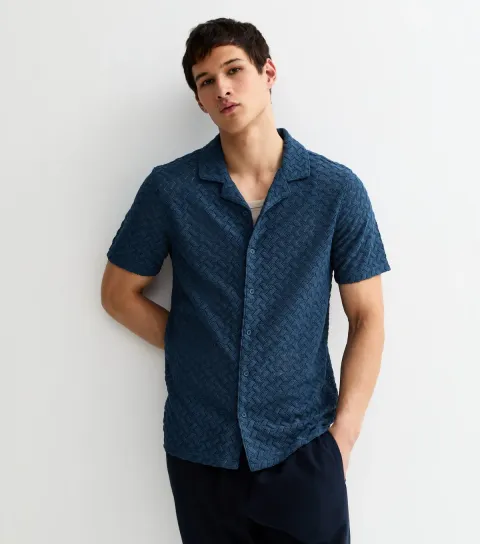 Men's Navy Regular Fit Short Sleeve Chevron Knit Shirt