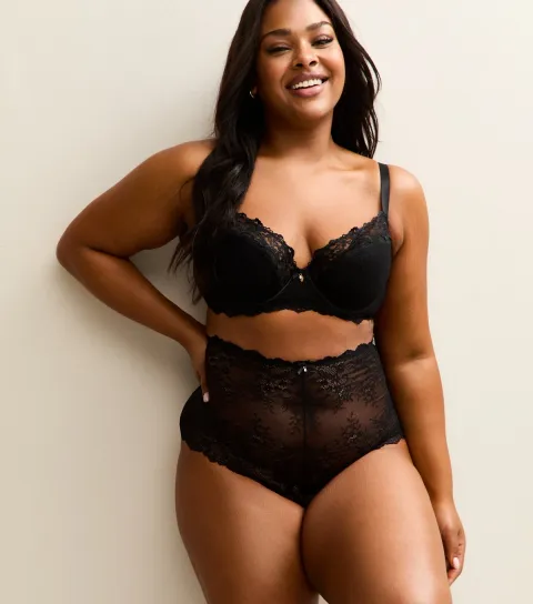 Women's Plus Size Black Lace High Waist Thong Curves