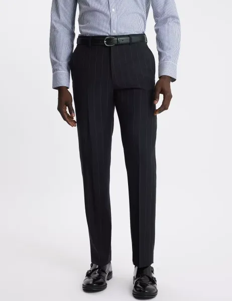 Moss Tailored Fit Pinstripe Suit Trousers Navy Mix