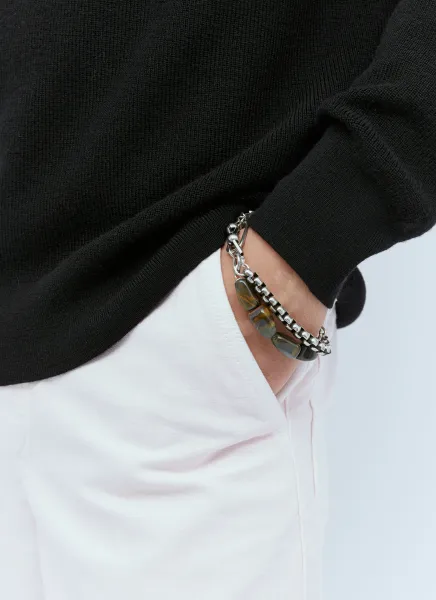 Contrast Chain Bracelet With Tiger Pendant
