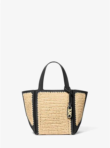 Jordi Small Hand-Crocheted Straw and Leather Tote Bag