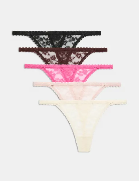 Marks & Spencer 5 Pack Lace Tanga Thong Pink Mix