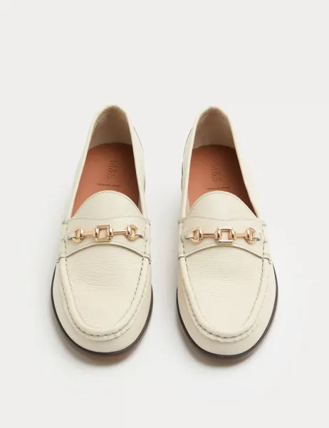 Marks & Spencer Leather Trim Block Heel Loafers Cream