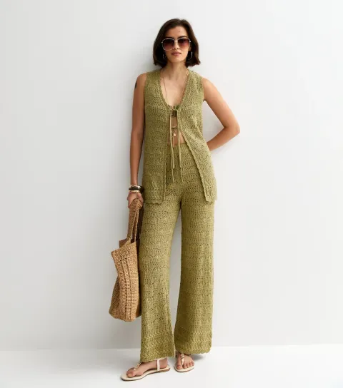 Women's Khaki Cotton Rich Wave Stitchy Trousers