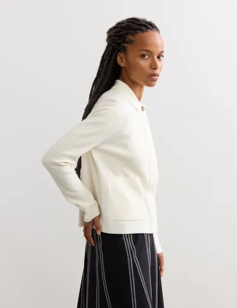 Jaeger Pure Merino Wool Textured Knitted Jacket Ivory