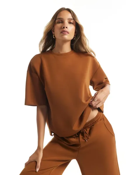River Island Soft Touch Crew Neck T-Shirt Brown