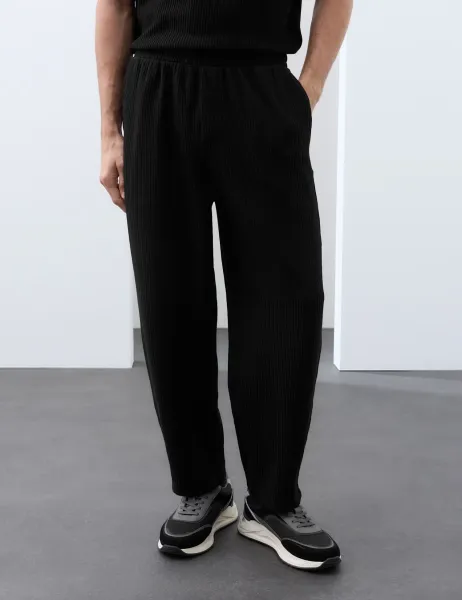 Autograph Textured Cotton Rich Barrel Leg Joggers Black
