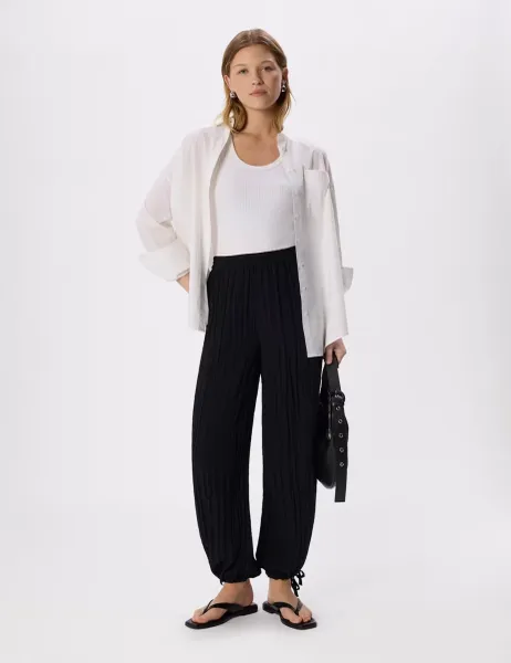 Whistles Textured Relaxed Cuffed Trousers Black