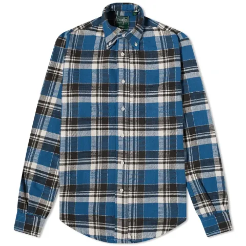 Button Down Indigo Slub Check Shirt