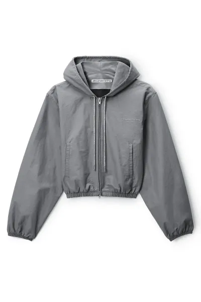 CRYSTAL HOTFIX DRAWCORD SHRUNKEN HOODIE JACKET