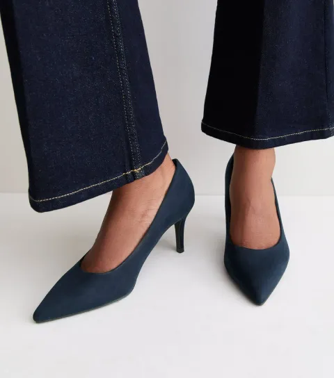 New Look Women's Navy Faux Suede Court Shoes Vegan