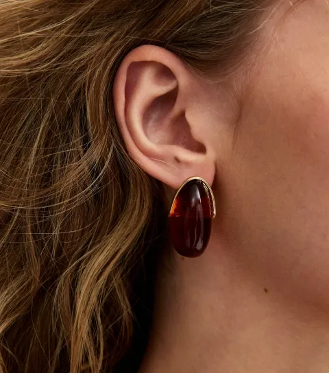 Brown Large Enamel Teardrop Stud Earrings