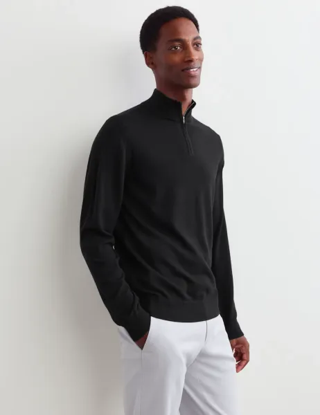 Jaeger Merino Wool with Silk Half Zip Jumper Black