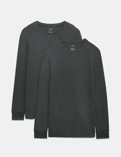 Marks & Spencer 2 Pack Heatgen Light Thermal Long Sleeve Tops Cedar