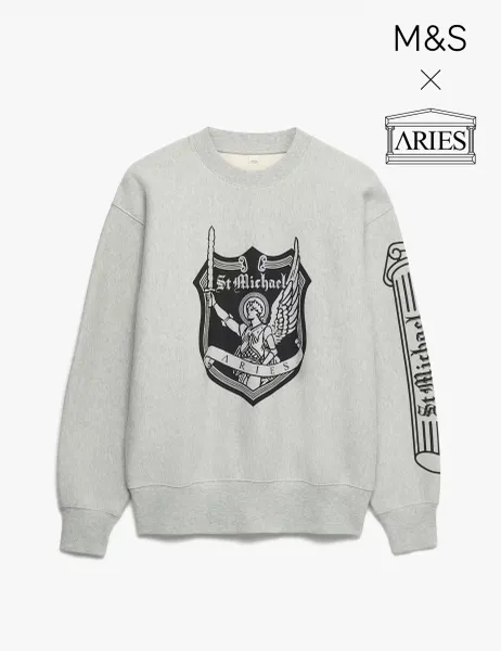 Pure Cotton Graphic Crew Neck Sweatshirt Grey Mix