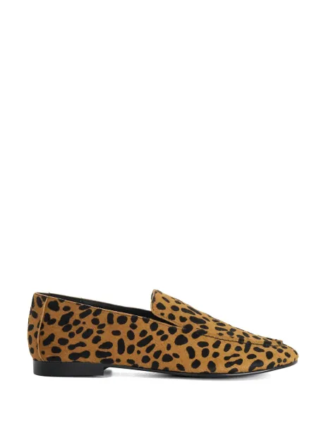 Dune London Leather Animal Print Flat Loafers Brown Mix