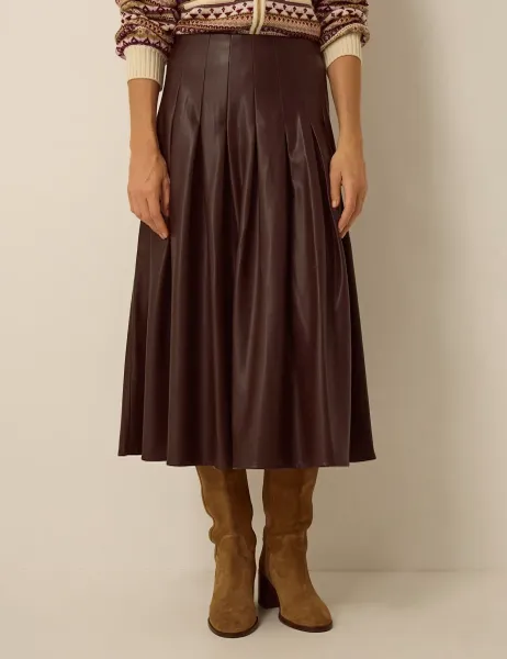 Monsoon Pleated Midi Skirt Brown