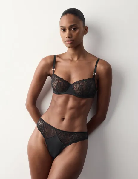 Autograph Silk & Lace High Leg Knickers Black