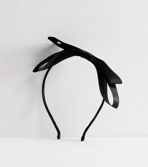 Black Slim Satin Bow Headband