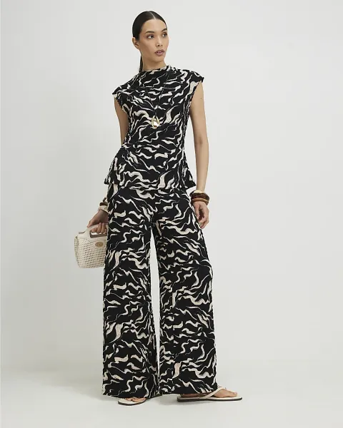 River Island Abstract Wide Leg Trousers