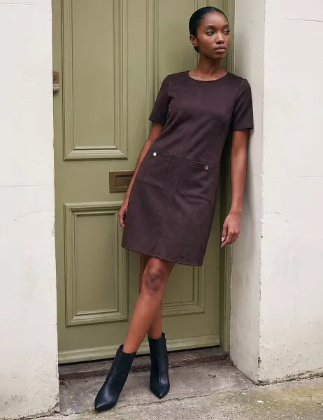 Roman Petite Knee Length Shift Dress Brown Mix