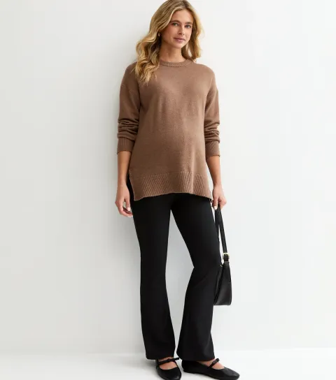 Women's Maternity Black Ribbed Flared Trousers