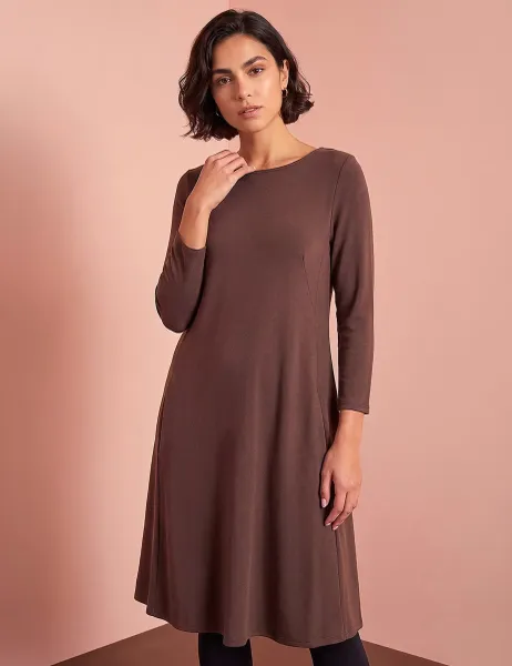 Roman A-Line Pocket Detail Dress Brown