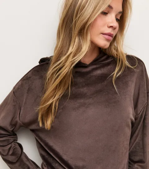 New Look Women's Dark Brown Velour Hoodie