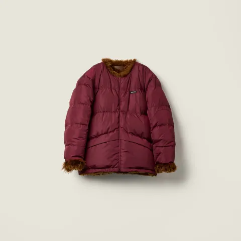 Reversible technical fabric and shearling down jacket