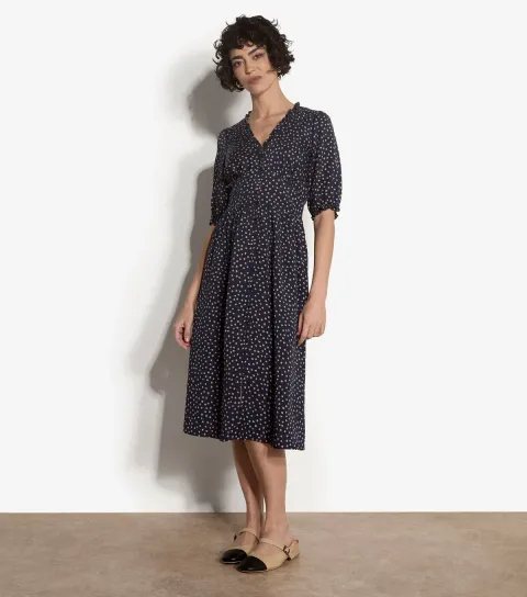 Women's Blue Dot Print Woven Midi Dress