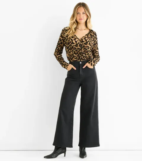 Gini London Women's Mid Brown Leopard Print Wrap Bodysuit