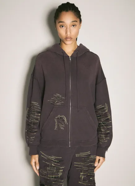 Distressed Zip-Up Sweatshirt