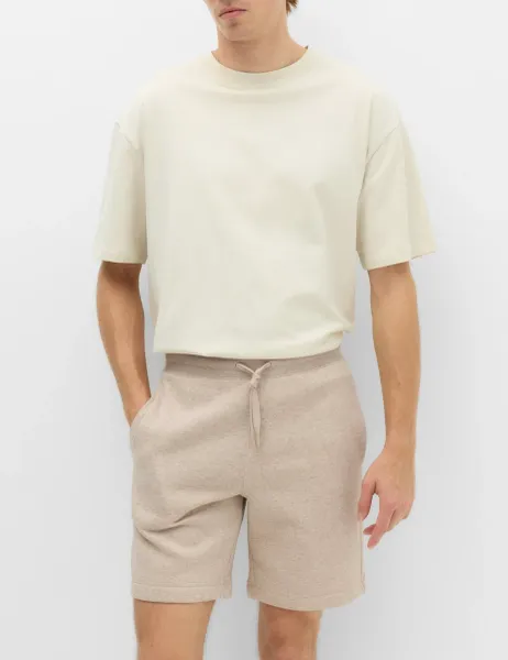 Marks & Spencer Cotton Rich Brushback Mid Length Shorts Taupe