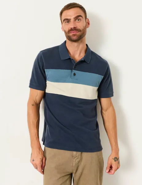 FatFace Clifton Colour Block Pure Cotton Pique Polo Navy Mix