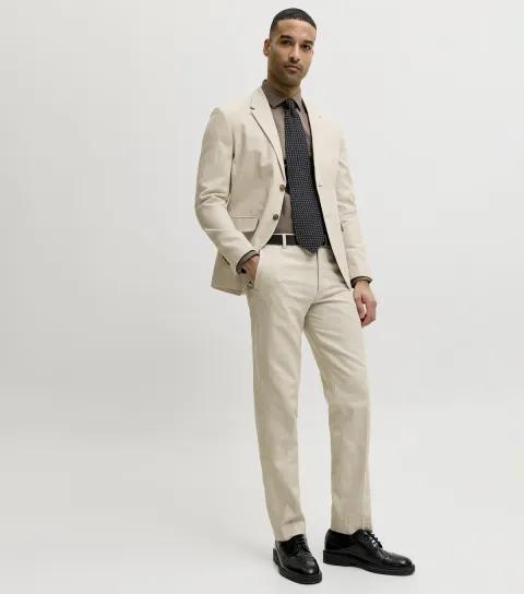 Men's Cream Cotton Rich Regular Tailored Trousers