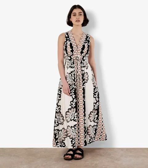 Women's White Mirror Floral Print Maxi Dress