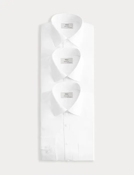 Marks & Spencer 3 Pack Regular Fit Easy Iron Long Sleeve Shirts White