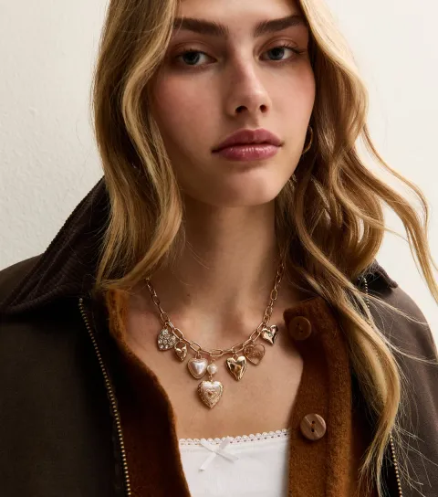 Gold Tone Embellished Heart Necklace
