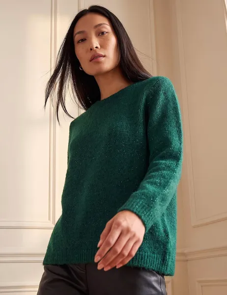 Roman Sparkly Crew Neck Bow Back Jumper Dark Green