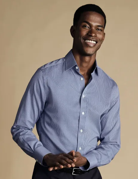 Charles Tyrwhitt Slim Fit Non Iron Puppytooth Shirt Blue Mix