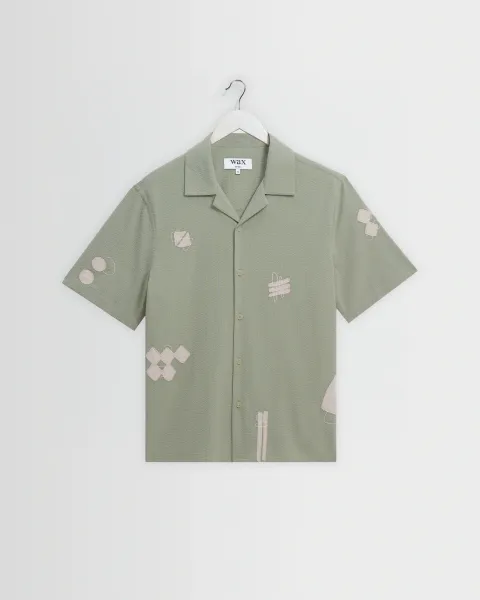 Didcot - Sage and Ecru Scribble Applique Short-Sleeve Shirt