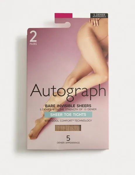Autograph 2 Pack 5 Denier Bare Invisibles Sheer Tights Rose Quartz