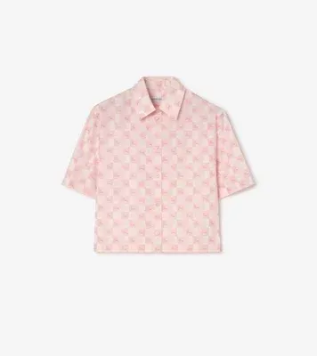 Cropped Knight Checkerboard​ Cotton Shirt in Peony pink