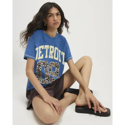 River Island Cotton Detroit Leopard Boyfriend T-Shirt